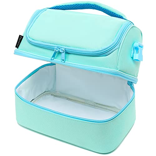 FlowFly Double Decker Cooler Insulated Lunch Bag Large Tote for Boys, Girls, Men, Women, With Adjustable Strap,Light Blue - color: Light#Blue