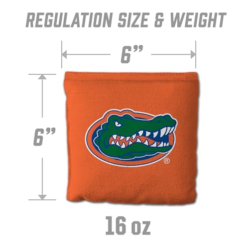 YouTheFan Officially-Licensed NCAA Set of 8 Cornhole Bags - All Weather Dual Sided Slide & Stop - Regulation Size with Carry case - color: Florida Gators