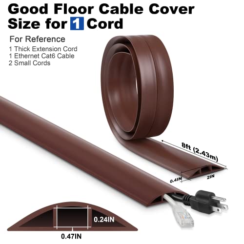 Brown 8FT Low Profile Wire Cover - Extension Cord Cover, Floor Cable Management - Cord Cavity: 0.47" (W) x 0.24" (H) - color: Brown, size: W2" × L8'