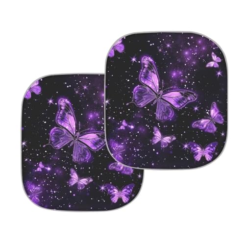 Purple Butterfly Car Windshield Sunshade Reflective Fabric Sun Protection Windshield Shade Auto Sun Shade fit Most Car Auto Easy to Storage, Set of 2 - color: Purple Butterfly