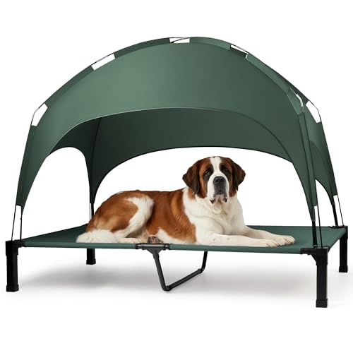 Heeyoo Elevated Dog Bed with Removable Canopy, Portable Dog Cot with Sun Protection Shade Tent, Raised Pet Cooling Cot Bed for Dogs, 60in - color: Green, size: 60"L x 36"W x 9.5"H