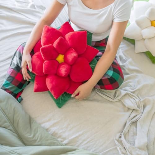 Green Philosophy Co. Poinsettia Plush Throw Pillow - Christmas Red Flower Shaped Accent Cushion | Unique Christmas Decor & Gift - color: Christmas Red