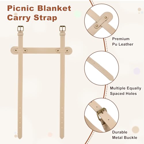 M METERXITY 2-Pack Outdoor Picnic Blanket Carry Strap, 22.8" Portable PU Leather Handle Belt Carrier for Camping/Picnics/Travel, Motorcycle Bedrolls Carrier [Light Khaki] - color: Light Khaki
