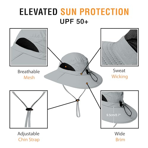 GearTOP Wide Brim Sun Hat for Men & Women, UPF 50+ Fishing Hat with Detachable Neck Flap & Face Cover Gardening Boonie Sunhat - color: Light Gray No Flaps