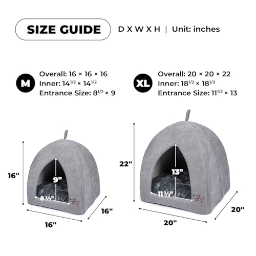 Best Pet Supplies Cat Bed for Indoor Cat, Domed Tent House with Removable Pillow, Covered Cat Cave for Small Dog, Puppies and All Breeds of Cats - Gray, 16 x 16 x H:16" - color: Gray (Tent), size: 16" x 16" x H:16"