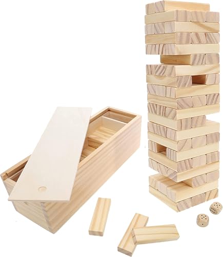 WE Games Wooden Block Stacking Party Game for Adults, Tumble Tower Wedding Guest Book Alternative, Tabletop Games, Includes Storage Case, 12 inches - color: Natural Wood