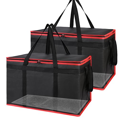 Bodaon Large 2-Pack Insulated Food Delivery Bag With Hard Bottom, XXXL Bags, Rideshare Delivery Bag, Grocery Shopping and Catering, Cold/Hot Styrofoam Carrier for Travel/Car - color: Black-Red Edge, size: XXX-Large(with Hard Bottom)