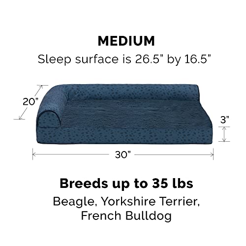 Furhaven Cooling Gel Dog Bed for Medium/Small Dogs w/ Removable Bolsters & Washable Cover, For Dogs Up to 35 lbs - Plush & Almond Print L Shaped Chaise - Blue Almonds, Medium - color: (Plush & Almond Print) Blue Almonds, size: Medium