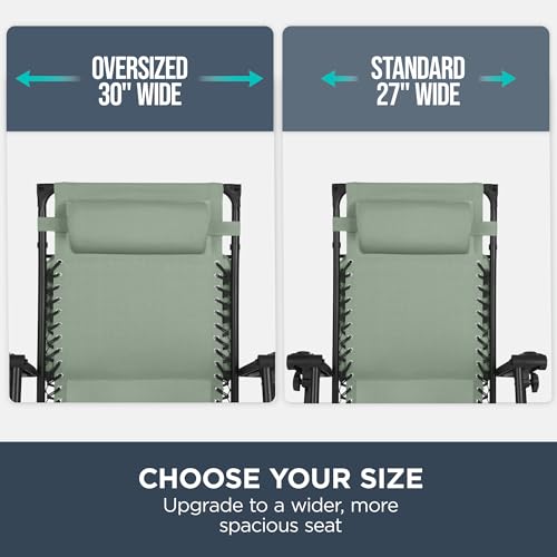 Best Choice Products 30” Wide Folding Zero Gravity Outdoor Recliner Patio Lounge Chair w/Adjustable Canopy Shade, Headrest, Side Accessory Tray - Sage Green - color: Sage Green, size: Oversized Extra Wide