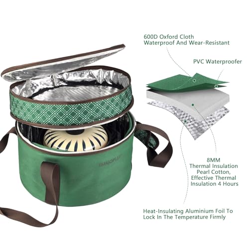 Pie Carrier With A Lid And Handle, With A Hard Edge That Won'T Collapse, Round Insulated Casserole Carrier,It Is Suitable For The Safe Transportation Of Cold And Hot Food (Green) - color: Green