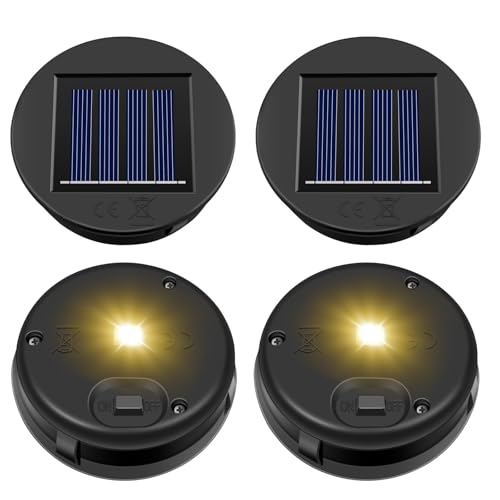 Replacement Solar Light Parts, 4 Pack Solar Lights Replacement Top, 8 lumens, Waterproof Battery Box Top DIY Lantern Outdoor Garden Patio Decor（Warm Yellow, 3.15in） - size: 3.15inch 4pcs Warmwhite