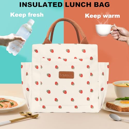 Joymee Lunch Bag Women Insulated Lunch Box Reusable Leakproof Large Spacious Cooler Tote for Women Men Adult with Bottle Holder and Side Pockets for Work Office Travel Picnic - Strawberry - color: 04 Strawberry