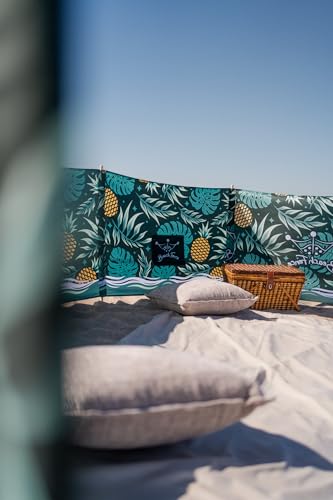 Premium 20 ft Beach Windscreen, Privacy Screen, Wind Blocker - Pineapple Oasis, Free Rubber Mallet and Carry Bag Included - color: Pineapple Oasis