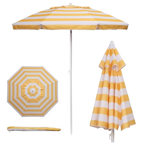 PICNIC TIME 5.5 Ft Portable Beach Umbrella, Lightweight UV Protection Sunshade with Tilt Pole & Carry Bag, Outdoor Canopy Umbrella for Beach, Sand, Pool, Patio, Camping, Travel, or Backyard Shade, (Yellow Cabana Stripe) - color: Yellow Cabana Stripe