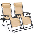Sweetcrispy Zero Gravity Chairs, Set of 2 Portable Recliner Beach Camping Patio Outdoor Folding Lounge Chair with Cup Holder Trays and Adjustable Pillow for Poolside, Garden, Backyard, Lawn (Khaki) - color: Khaki