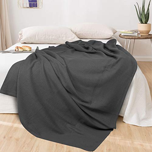 Glamburg 100% Cotton Thermal Bed Blanket, Twin Size, Soft Waffle, All Season, Charcoal - color: Charcoal Grey, size: Twin (60"x90")