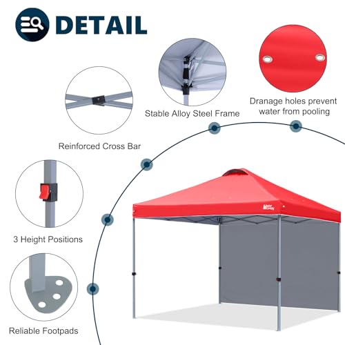 MASTERCANOPY Durable Pop-up Canopy Tent with 1 Sidewall (10'x10', Red) - color: Red, size: 10x10