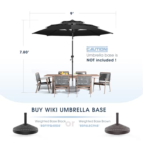 wikiwiki 9ft 3-Tier Patio Umbrella Outdoor Table Market Umbrella for Patio with Push Button Tilt/Crank, Fade Resistant Waterproof POLYESTER Canopy for Garden, Lawn, Deck, Backyard & Pool, Black - color: Black, size: 9 FT