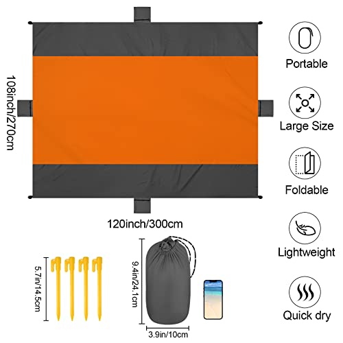 ACH Beach Blanket Waterproof Sandproof Extra Large Beach Mat Oversized 120"×108" Portable Lightweight Outdoor Family Mat for Indoor Outside Picnic Camping Hiking Travel - color: Dark Grey