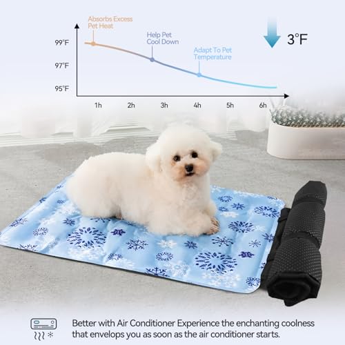 Summer Cooling Mat & Winter Warm Sleeping Pad. Washable Self Cool Pad for Small Dogs & Cats, Indoor Outdoor Pet Sleeping Pad for Crate, Kennel, Bed, Sofa or Car. Non-Slip & Foldable(20" x16")