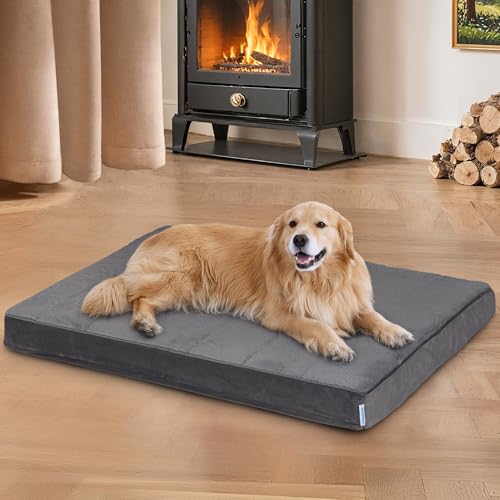 Dog Bed for X Large Dog - Orthopedic Pet Beds with Memory Foam, Waterproof Removable Washable Cover with Non-Slip Bottom, Grey, 41" L x 27" W x 3" H - color: Dark, size: 41"l X 27"w X 3"h