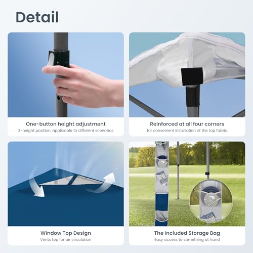 PHI VILLA 10x10ft 1-Person Setup Pop Up Canopy Tent Instant Portable Shelter w/ 1-Button Push, Case, 4 Weight Bags - Dark & Light Blue - color: Dark & Light Blue, size: 10×10 one push