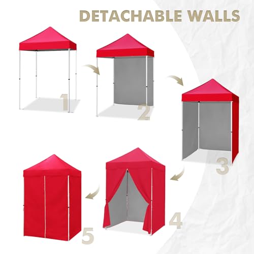 EAGLE PEAK 5x5 Instant Canopy with 4-Side Wall Panels, Small Pop up Portable Canopy Tent with Carry Bag, Light Weight Sun Shelter for Sports, Camping and Beach, Red - color: Red