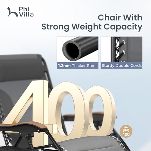 PHI VILLA XXL Oversized Padded Zero Gravity Chair, Foldable Patio Recliner, 30" Wide Seat Anti Gravity Lounger with Cup Holder, Support 400 LBS (Light Gray) - color: Light Gray, style: 1 Pcs