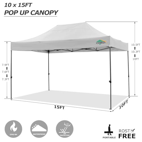 COBIZI 10x15 Pop up Canopy Tent 10x15 Canopy with 4 Sidewalls Waterproof Heavy Duty Commercial for Parties Outdoor Garden Gazebo Tent, Carry Bag(10x15ft, White) - color: White, size: 10x15ft 4 Sidewalls