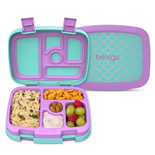 Bentgo Kids Prints Leak-Proof, 5-Compartment Bento-Style Kids Lunch Box - Ideal Portion Sizes for Ages 3-7, Durable, Drop-Proof, Dishwasher Safe, & PFAS & BPA-Free Materials (Mermaid Scales) - color: Mermaid Scales