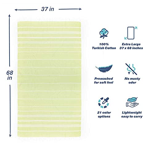 Hencely Turkish Beach Towel 37x68 Oversized, Sand-Free, Quick-Dry, Lightweight - Travel Essential for Pool & Bath - Striped 100% Cotton Bathroom Towels Accessories Gift (Pistachio) - color: Pistachio