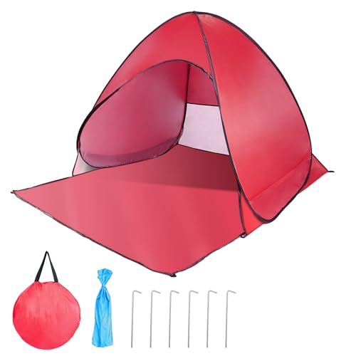 Pop Up Beach Tent, Sun Shelter for 2-3 Person, Sun Shelter with UPF 50+ & Lightweight, Portable Beach Tent Easy Pop Up for Outdoor Camping Fishing - style: Red