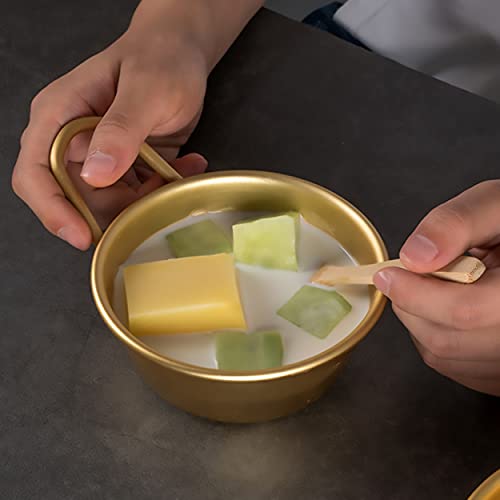 2Pcs Makgeolli Bowls, 304 Stainless Steel Korean Traditional Bowls Round Rice Bowl Wine Cup with Handle, Hiking Soup Dish Food Bowl Camp Cup (Large: 20oz, 5.5inch, Gold) - color: Gold, size: Large: 20oz, 5.5inch