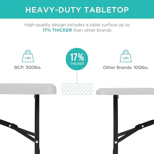 Best Choice Products 8ft Plastic Folding Table, Indoor Outdoor Heavy Duty Portable w/Handle, Lock for Picnic, Party, Pong, Camping - Light Gray - color: Light Gray, size: 8ft
