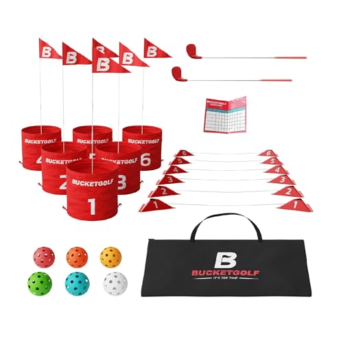 bucketgolf Game 6 Hole Bundle with Clubs - The Best Backyard Golf Game for All Ages and Levels Adults, Kids, Families, Schools, Yards, Parks, Beaches, Vacation. (2 Clubs (2 RH)) - size: 2 Clubs (2 RH)