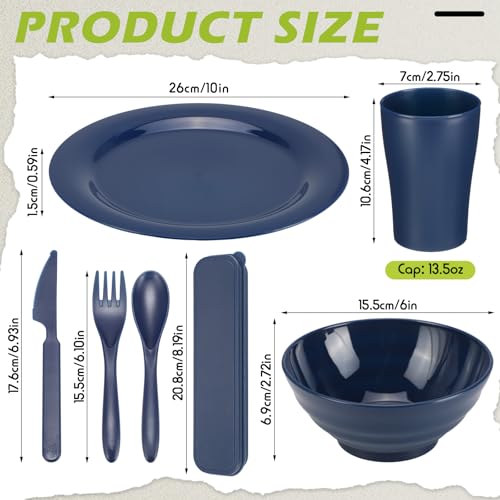 Tioncy 29 Pcs Mess Kit for Camping 4 People Camping Bowls Plates Cups Utensils Set Plastic Reusable Unbreakable Dinnerware Set with drawstring Bag for Travel Picnic Outdoor Dishwasher Safe
