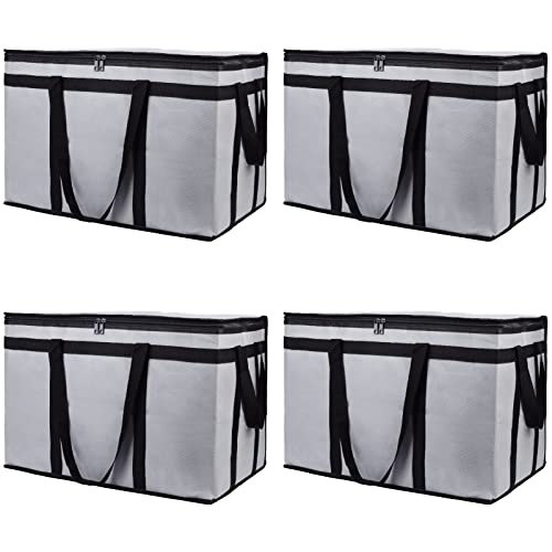 Bodaon 4-Pack Insulated Food Delivery Bag, XXX-Large Meal Grocery Tote Insulation Bag for Hot and cold Food, Commercial Cooler/Thermal Bags, Large Capacity Reusable Warming Bag, Gray - color: Grey, size: XXX-Large