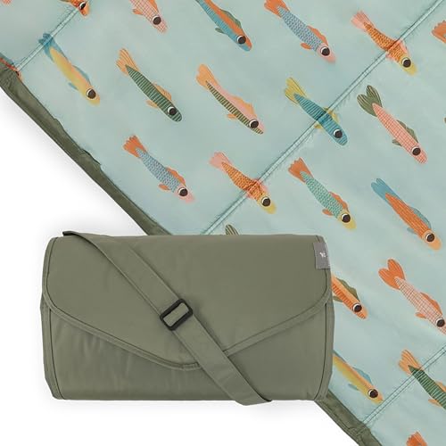 Little Unicorn 5'x7' Outdoor Family Picnic & Beach Blanket | Durable & Water-Resistant Fabric | Compact Fold & Easily Wipes Clean | Zipper Pocket (Minnow Pond) - color: Minnow Pond, size: 5 x 7