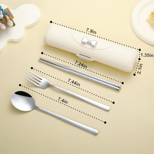 DEVICO Travel Silverware Set with Case, Portable Lunch Utensils Set for Work, Reusable Travel Cutlery Set, 18/8 Stainless Steel Flatware for Caming School Picnic, Dishwasher Safe (Light Yellow) - color: Light Yellow