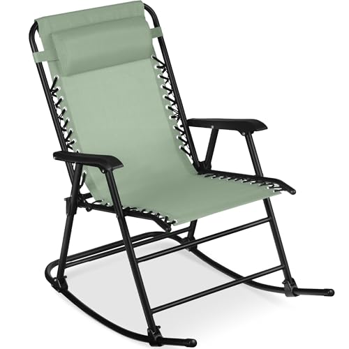 Best Choice Products Outdoor Zero Gravity Rocking Chair, Folding Reclining Patio Lounge Chair with Adjustable Pillow for Lawn, Beach, Camping - Sage Green - color: Sage Green