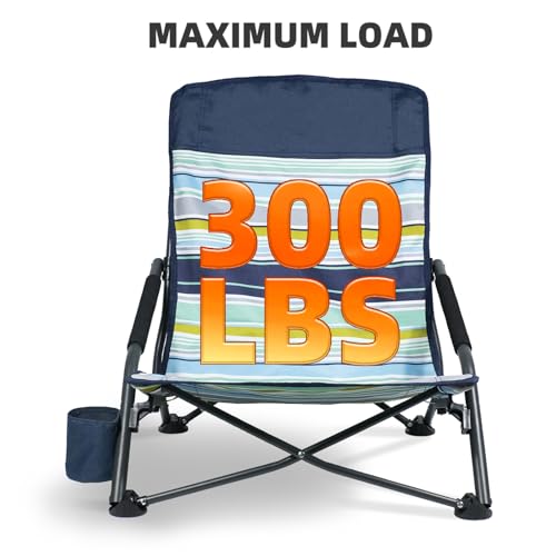 Portable Folding Beach Chair for Adults - Lightweight Low Back Sling Chair with Storage Pocket, 300lbs Capacity Camping Chair for Outdoor, Lawn, Concert, Travel (Orange-Colour Striped) - color: Orange-colour Striped, size: 1 pcs