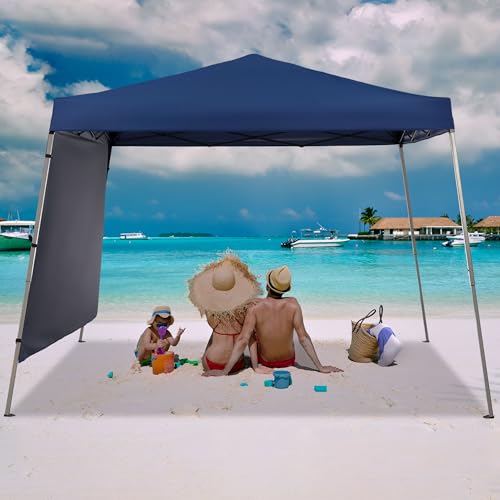 GDY 10x10 FT Pop Up Canopy Outdoor Instant Tent Slant Legs with a Sidewall,Equipment Vents, Portable Gazebo Shelter for Patio, Deck, Beach and Garden,Navy Blue. - color: Navy Blue