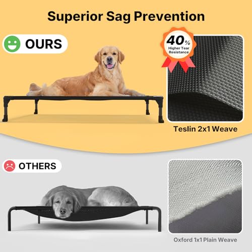 Veehoo Outdoor Elevated Dog Bed Large Sized Dogs, XL Cooling Raised Dog Cots Beds Training Platform Off Ground Hammock with Breathable Mesh, No-Slip Feet, 49"x33", Black Silver - color: Black Silver, size: 49.0"L x 33.0"W x 9.0"Th