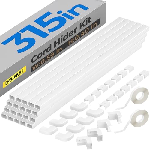 Delamu Cord Hider, 315in Total Cord Covers for Wires on Wall, Paintable Cable Cover for Wall Mounted TV, Easy Install Cable Raceways to Hide 1-2 Cords, 20 Pack, Each 15.7"L x 0.59"W x 0.40"H, White - size: 315in x 0.59in x 0.40in