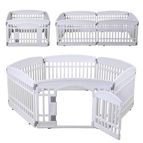 Pet Playpen for Dogs Heavy Plastic Puppy Exercise Pen Indoor Outdoor Small Pets Fence Puppies Folding Cage 6 Panels for Puppies and Small Dogs House Supplies (White 6*Panel) - color: White, style: WHITE 6*panel
