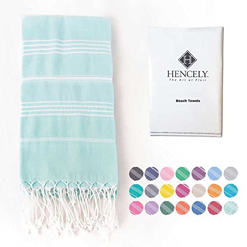 Hencely Turkish Beach Towel 37x68 Oversized, Sand-Free, Quick-Dry, Lightweight - Travel Essential for Pool & Bath - Striped 100% Cotton Bathroom Towels Accessories Gift (Aqua) - color: Aqua