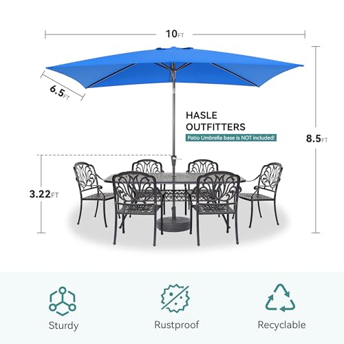 HASLE OUTFITTERS Rectangular Patio Umbrella, 6.5 x 10 ft Rectangle Table Umbrellas w/Heavy Duty Ribs, Effortless Crank and Push Button Tilt, Wind Resistant Sun Umbrella for Outdoor Patio, Blue - color: Blue