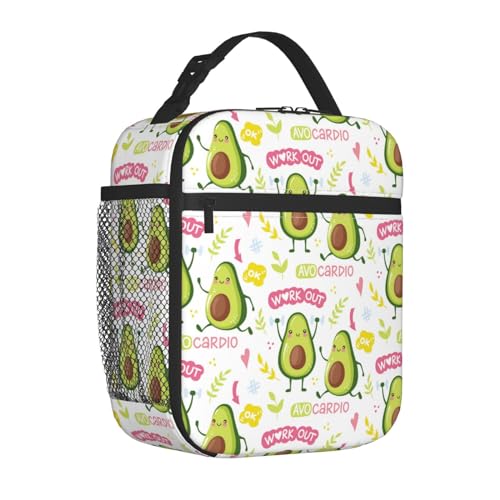 Cute Avocado Kawaii Insulated Lunch Bag Portable Reusable Zipper Lunch Box For Men Women Work Picnic Travel Camping - color: Black24