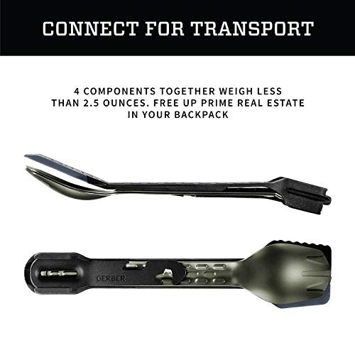 Gerber Gear ComplEAT Camping Utensils Set for Outdoor Cooking, Camping Cutlery with Fork, Spoon, Tongs, Spatula and Multi-Functional Tool, Flat Sage