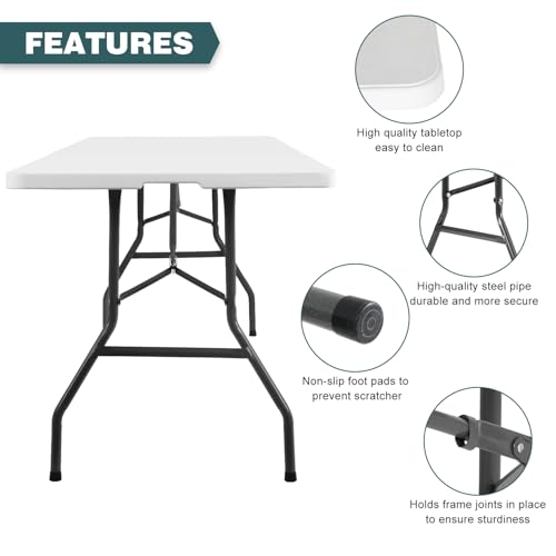 FDW 8 Foot Outdoor Dining Table, Foldable Portable Rectangular Plastic Folding Table with Built in Carrying Handle for Party and Wedding Use, White - color: White, size: 8 FT